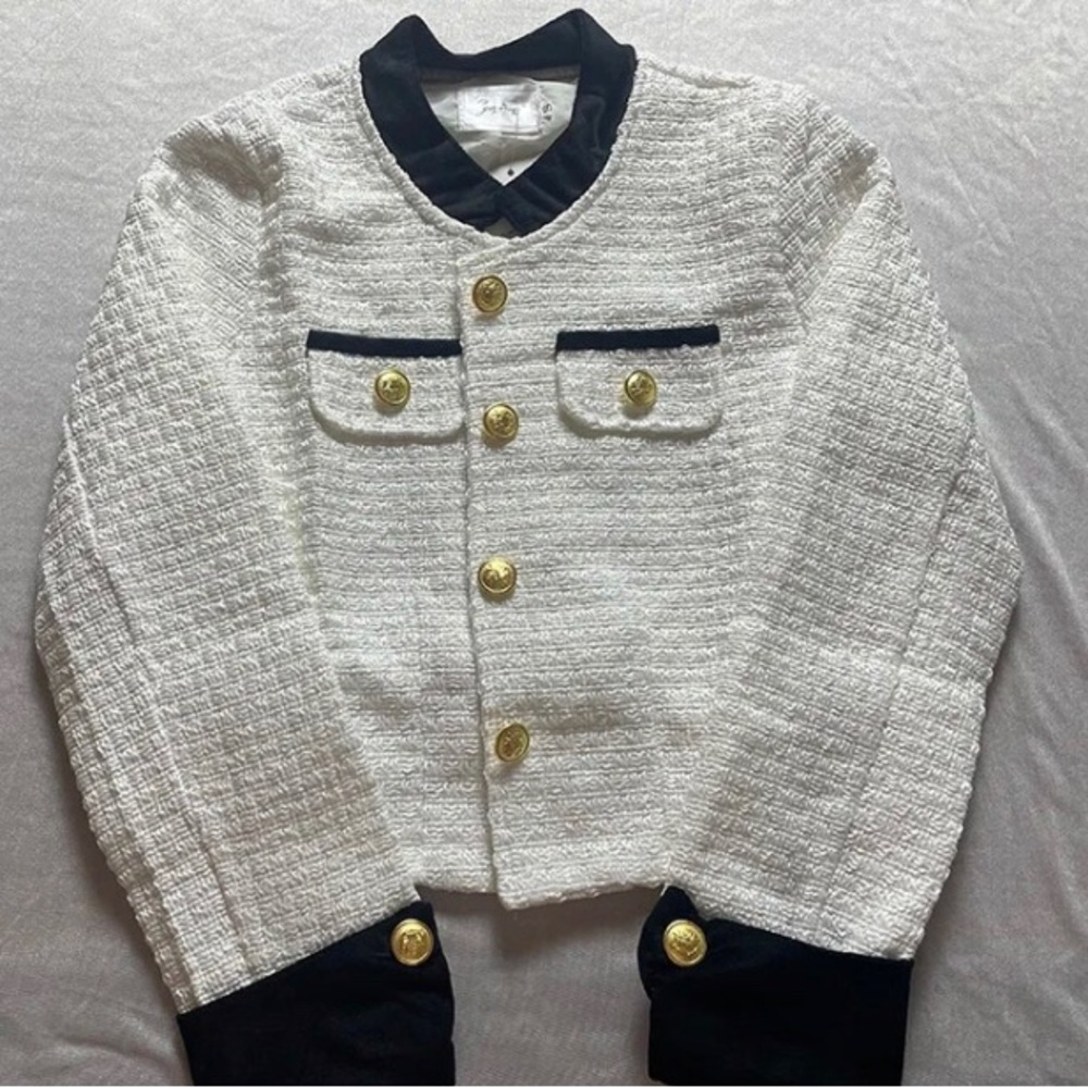 tweed black and white contrast button up jacket